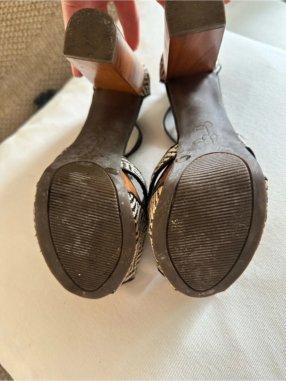 Jessica Simpson Dany Black and Cream Woven Platform Sandals with Wood Block Heel - Picture 7 of 11